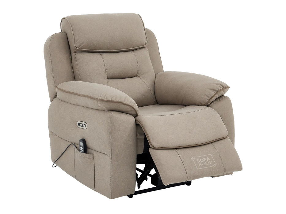 1 Seat Electric Recliner Chair Home Cinema Sofa | Fabric Chair In Beige  | Hi-Tech Chair with Massage, Padded Armrests, USB & Power Headrest | Florence