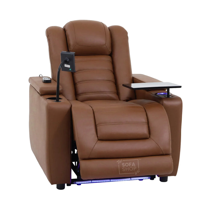 1 Seater Cinema Chair in Brown Real Leather | Hi-Tech Cinema Chair with Power Recline, Power Headrest, Wireless Charging, Cup Holder, Vibration Massage, Heated Lumbar | Modena | The Sofa Shop