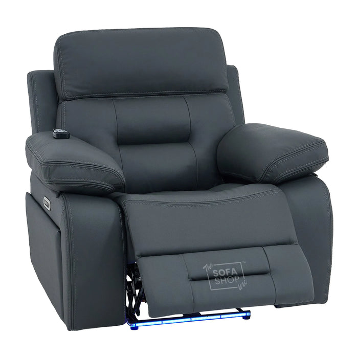 1 Seater Cinema Chair in Grey Genuine Leather | Hi-Tech Cinema Chair with Power Recline + Power Headrest + Vibration Massage + Heated Lumbar+ Power Grommet | Sicily | The Sofa Shop