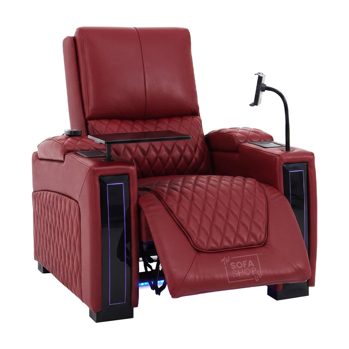 1 Seater Red Real Leather Electric Recliner Cinema Chair | Power Recliner Chair With Vibration Massage & Heated Lumbar, Cooling & Heating Cup Holders & Wireless Charging | Assisi | The Sofa Shop