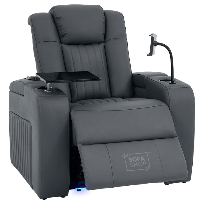 Real Leather 3+2+1 Piece Electric Home Cinema Theatre Sofa Set | Couch Suite Package in Grey + Massage + Heating + Power Recliners + Wireless Charging | Capri