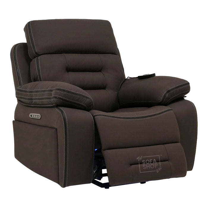 Tuscany Riser Recliner Chair | 1 Seater Dark Brown Fabric Electric Recliner Rising Armchair | Hi-Tech Lift Chair with Riser Function, Vibration Massage, Heated Lumbar  & Cooling Cup Holder + Power Grommet| The Sofa Shop