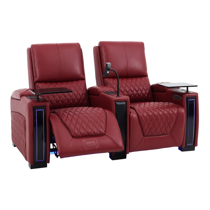 2 Seater Red Real Leather Electric Recliner Cinema Sofa | Hi-Tech Recliner Settee with Power Lumbar, Wireless Charging, Heat & Cooling Cupholders | Assisi | The Sofa Shop