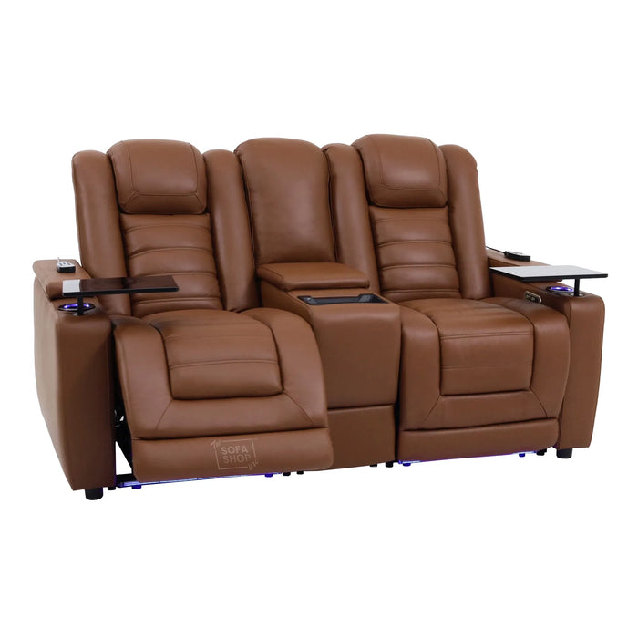 2 Seater Smart Tech Electric Recliner Cinema Sofa | Luxury Theatre Seating | Brown Real Leather | Modena