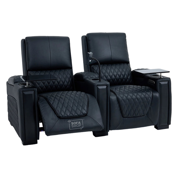 Real Leather 3+2+1 Cinema Sofa Package In Black | 3-Piece Recliner Sofa Suite With Power Lumbar, Massage, Heat, Cooling Cupholders, Tray Tables & USB-C | Assisi | The Sofa Shop