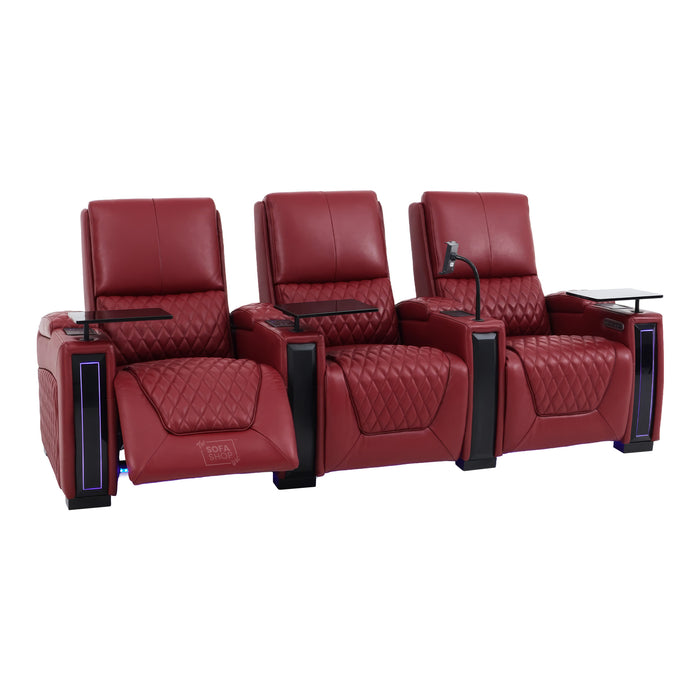 3 Seater Red Real Leather Electric Recliner Cinema Sofa | Hi-Tech Settee With Power Lumbar, Wireless Charging, Heating & Cooling Cupholders | Assisi | The Sofa Shop