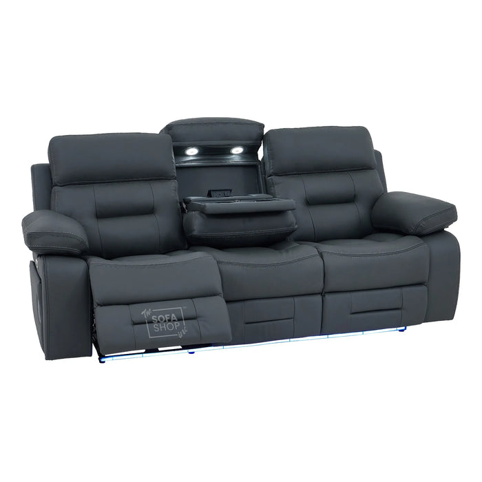 3 Seater Cinema Sofa in Grey Genuine Leather | Hi-Tech Couch with Power Recline + Power Headrests + Wireless Charging + Speakers | Sicily | The Sofa Shop