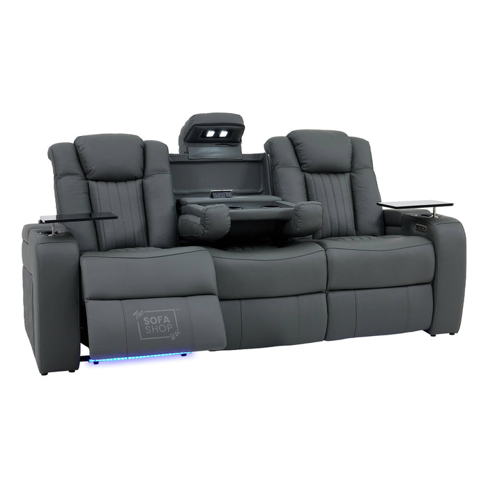 Real Leather 3+2+1 Piece Electric Home Cinema Theatre Sofa Set | Couch Suite Package in Grey + Massage + Heating + Power Recliners + Wireless Charging | Capri
