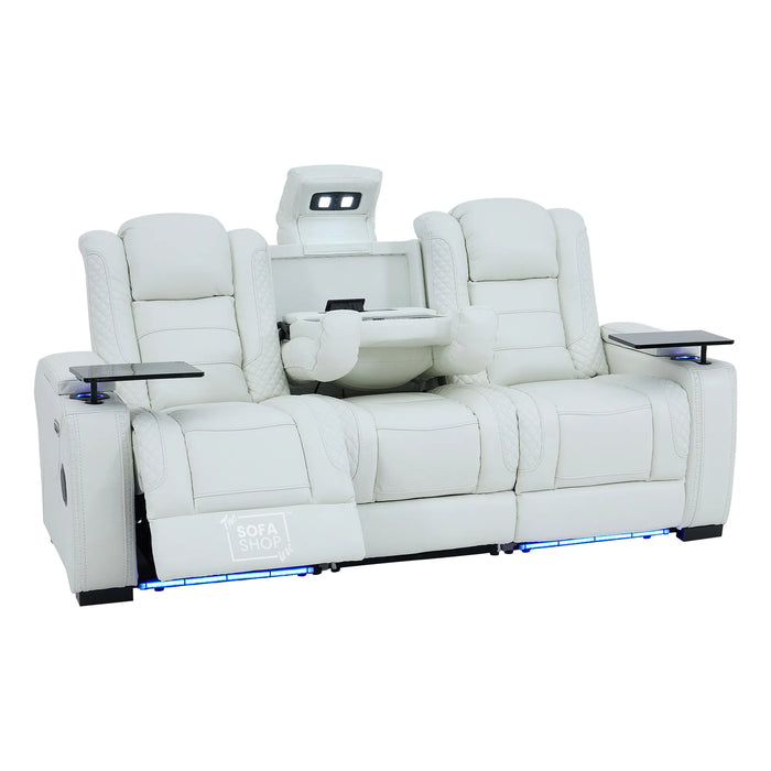 3 Seater Cinema Sofa in White Genuine Leather | Hi-Tech Cinema Sofa with Power Recline + Power Headrests + Vibration + Sockets + Base Storage | Napoli | The Sofa Shop