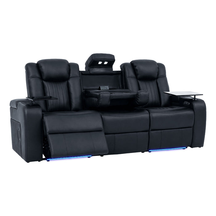 3 Seater Cinema Sofa in Black Real Leather | Hi-Tech Cinema Sofa with Vibration Massage, Heated Lumbar, Bluetooth Speakers, Heating & Cooling Cupholders | Capri | The Sofa Shop