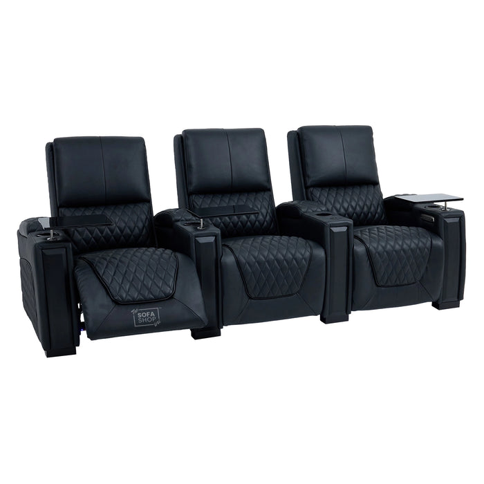 3 Seater Cinema Sofa in Black Real Leather | Luxury Theatre & Home Cinema Seating | Electric Recliner With USB Charging + Cupholders & Power Headrests | LED Lighting & Hidden Storage | Assisi