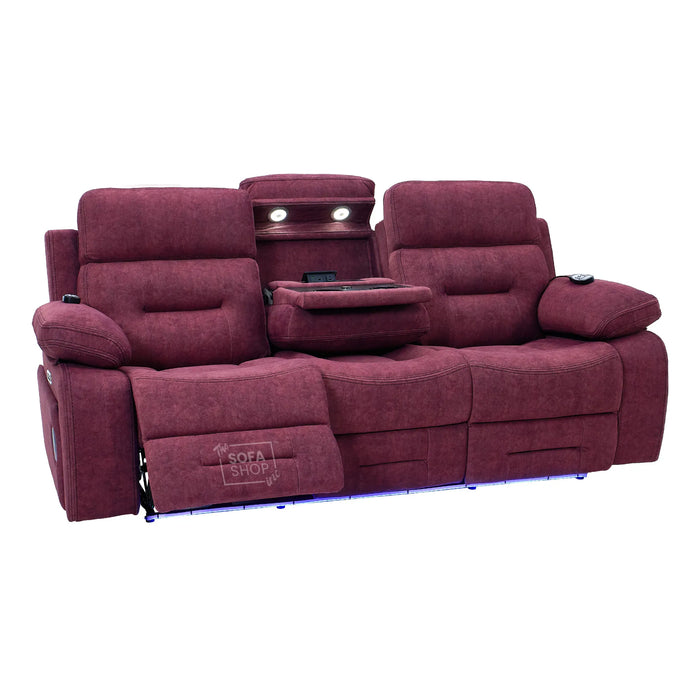 3 Seater Smart Tech Electric Recliner Cinema Sofa | Purple Fabric | Sicily