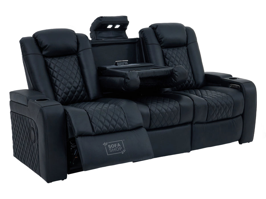 Real Leather 3+2 Cinema Sofa Set in Black | Electric Recliner Cinema Sofa Package | Power Lumbar + Wireless Charger + Adjustable Headrests + USB | Milano | The Sofa Shop