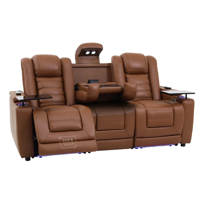 3 Seater Smart Tech Electric Recliner Cinema Sofa | Brown Real Leather | Modena