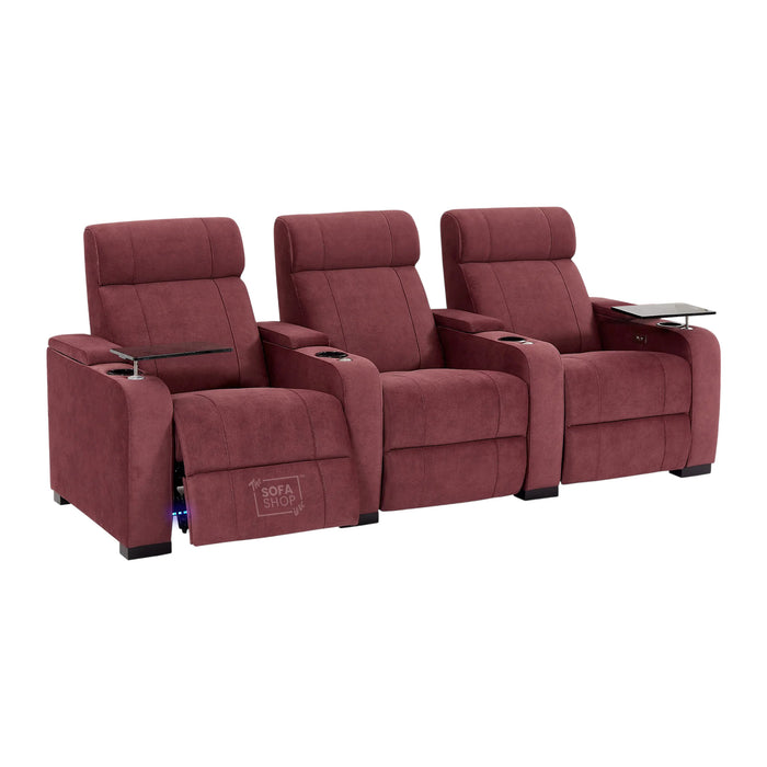3 Seater Reclining Sofa with Electric  Reclining, Massage, USB Ports, Cooling Cup Holders, Storage Boxes & LED Lights | Purple Velvet Sofa | Rimini | The Sofa Shop
