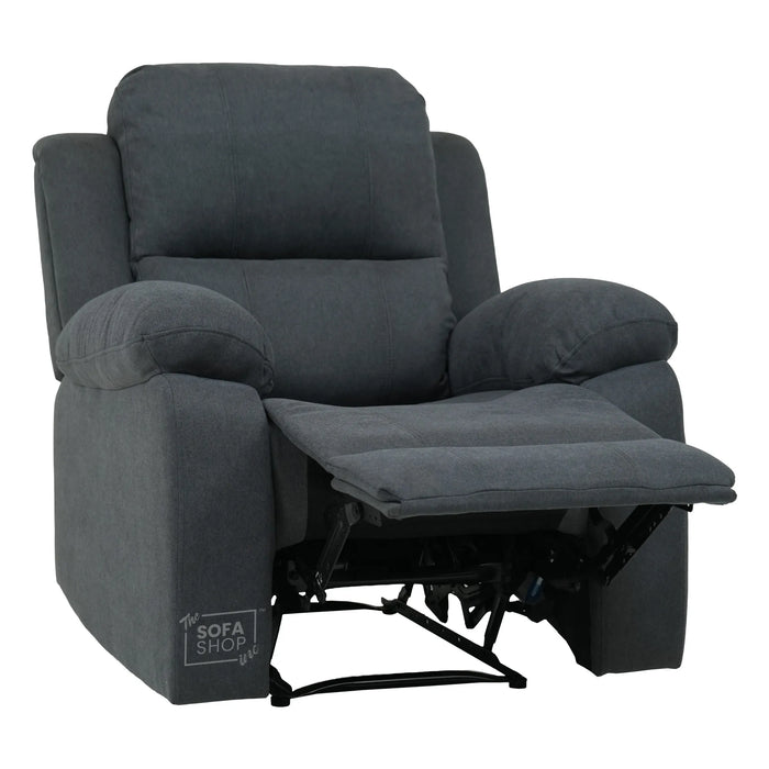 1 Seater Electric Recliner Chair in Grey Fabric | Power Armchair with Power Recline + Padded Lumbar Support + Padded Armrests + USB+C Charging | Trento | The Sofa Shop