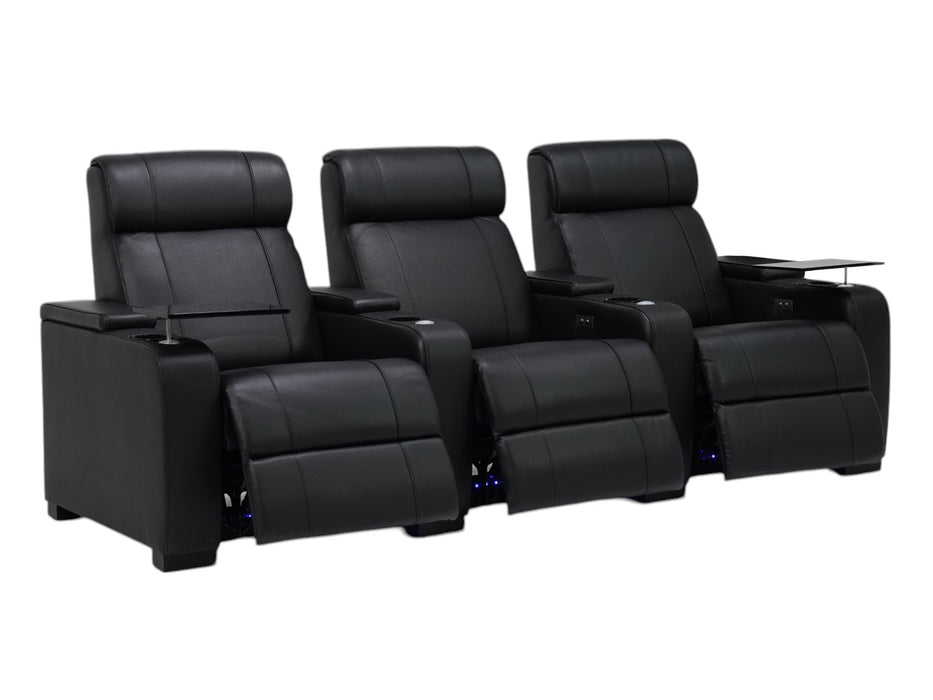 Real Leather 3+1 Reclining Sofa Set In Black | 2 Piece Power Cinema Sofa with Massage, Cup Holders & USB | Rimini