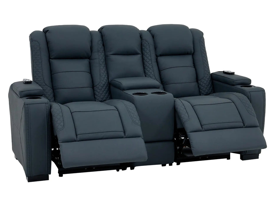 2 Seater Electric Cinema Sofa in Blue Real Leather with Massage, Cup Holders, Power Recliner, USB Ports, Socket Set & Storage Box | Blue Leather | Napoli