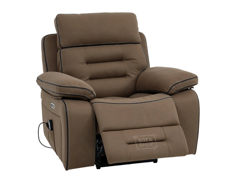 Electric Recliner Chair | 1 Seater Brown Fabric Home Cinema Sofa with Massage, Power Recline, USB Port & Adjustable Headrest | Tuscany | The Sofa Shop