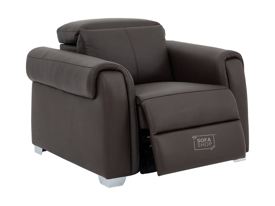 3+1 Real Leather Recliner Electric Sofa Set in Brown | Hi-Tech Sofa Set with Massage, USB Ports & Power Headrests | Turin