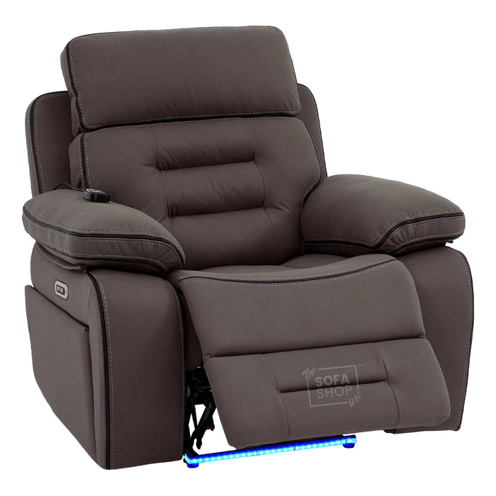 2+1 Dark Brown Fabric Electric Recliner Cinema Sofa Set | Hi-Tech Sofa Suite with Massage, Heating, Bluetooth Speakers, Fold-Down Table & Side Storage | Tuscany | The Sofa Shop