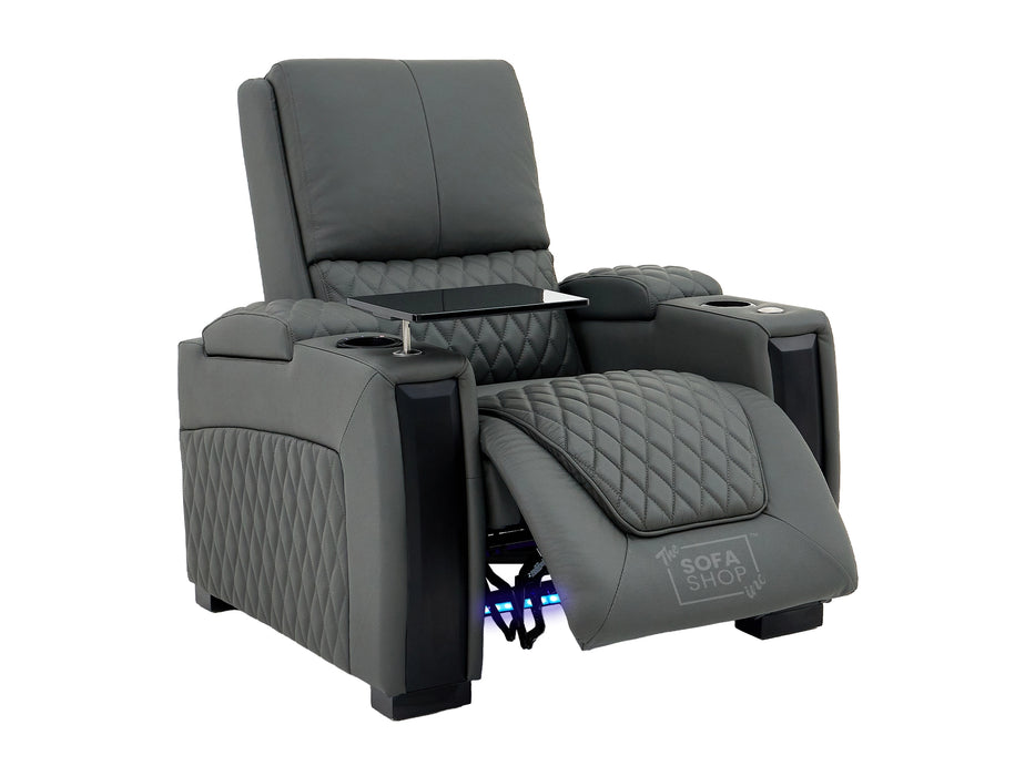 Real Leather 3+1 Home Theatre Sofa Suite In Grey | 2 Piece Reclining Cinema Sofa Package With Massage, Low Heated Lumbar, Power Lumbar, LED & Cooling Cup Holders | Assisi
