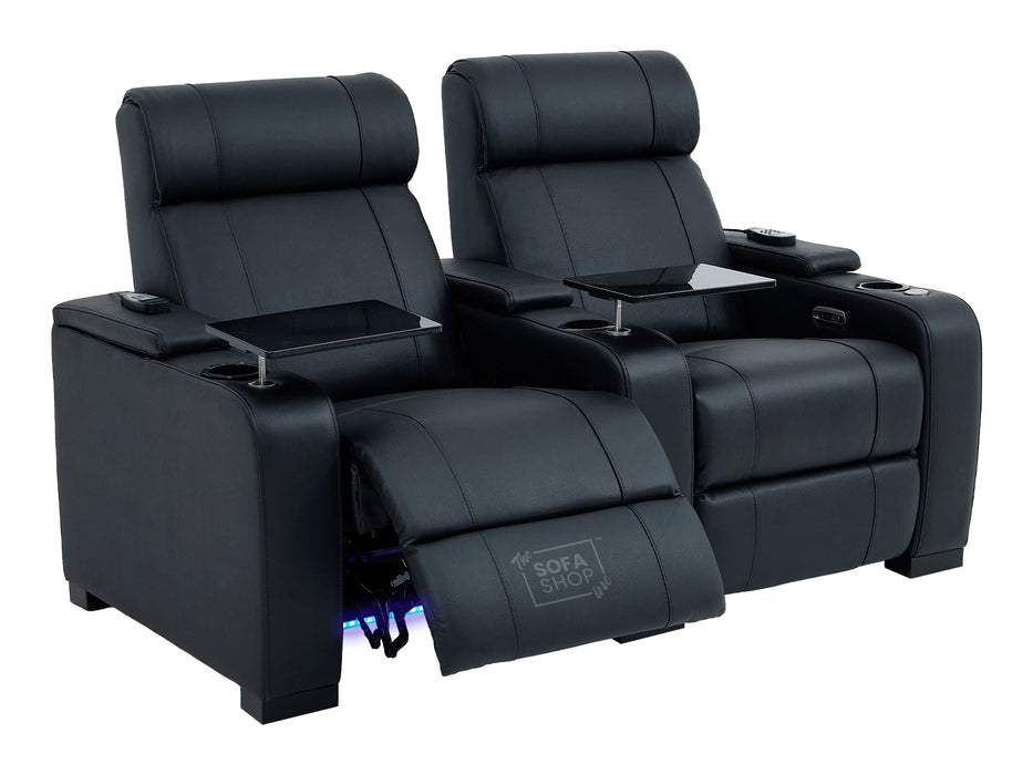 2 Seater Real Leather Electric Recliner Cinema Sofa in Black | Hi-Tech Cinema Sofa With Massage, Heated Lumbar, Power Grommet, Console & Chilled Cupholders | Rimini | The Sofa Shop