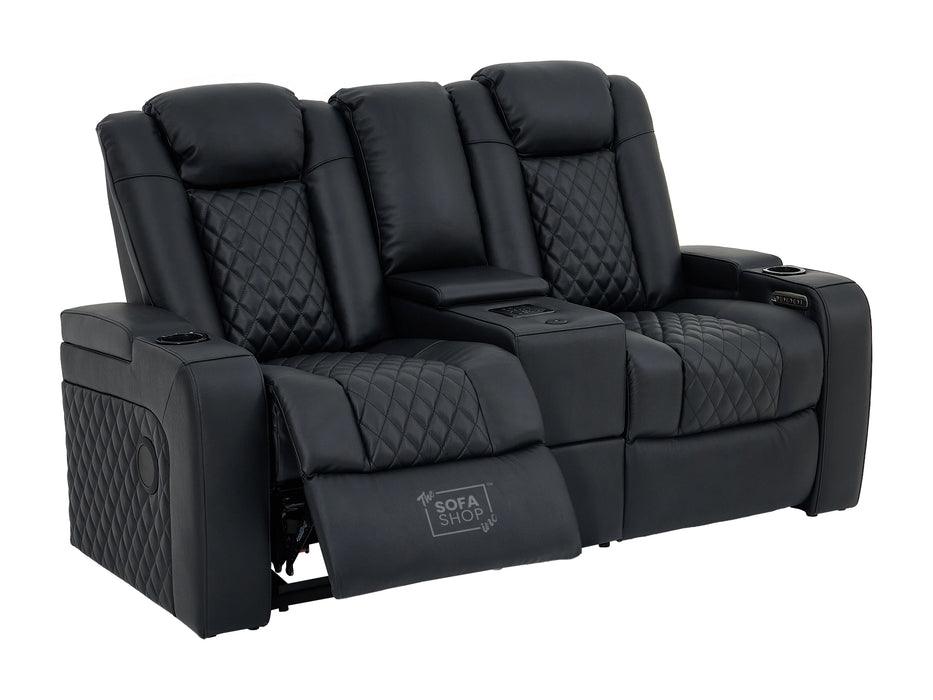 Black Real Leather 2 Seater Electric Recliner Cinema Sofa | Power Lumbar, Speakers, Console, Wireless Charging & Cooling Cup Holders | Milano | The Sofa Shop