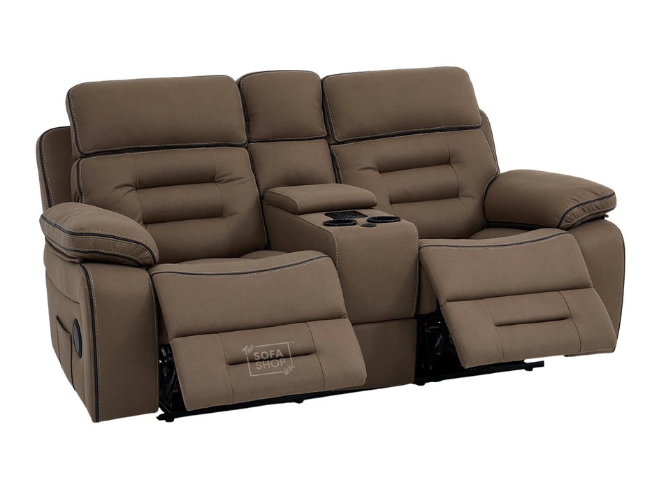 2+1 Electric Recliner Sofa Set | Cinema Sofa Package in Brown Resilience Fabric. 2 Piece Cinema Sofa | Hi-Tech Sofa Set With Massage, LED Cup Holders & USB Ports & Storage | Tuscany