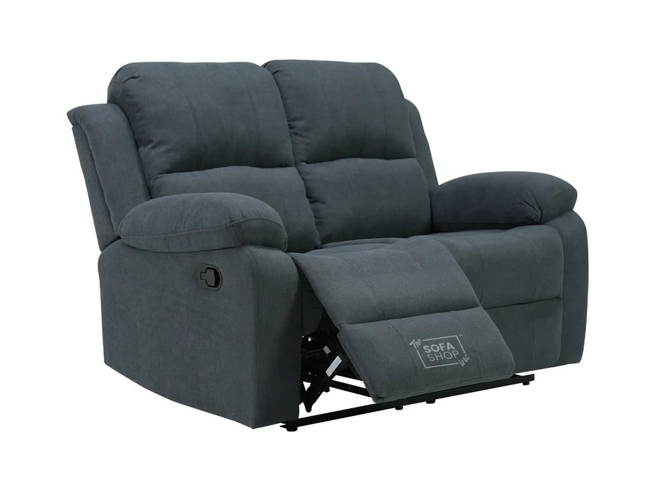 2 Seater Fabric Recliner Sofa in Dark Grey | Fabric Couch with Fully Reclining Mechanism & Easy to Clean Fabric | Trento