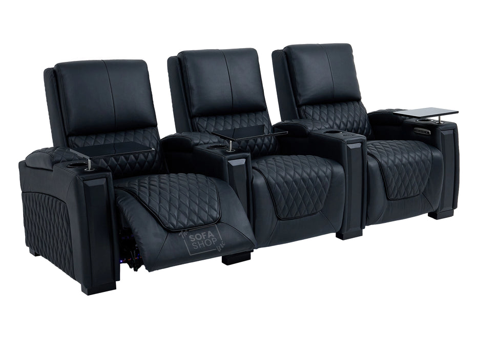 3 Seater Cinema Sofa in Black Real Leather | Luxury Theatre & Home Cinema Seating | Electric Recliner With USB Charging + Cupholders & Power Headrests | LED Lighting & Hidden Storage | Assisi