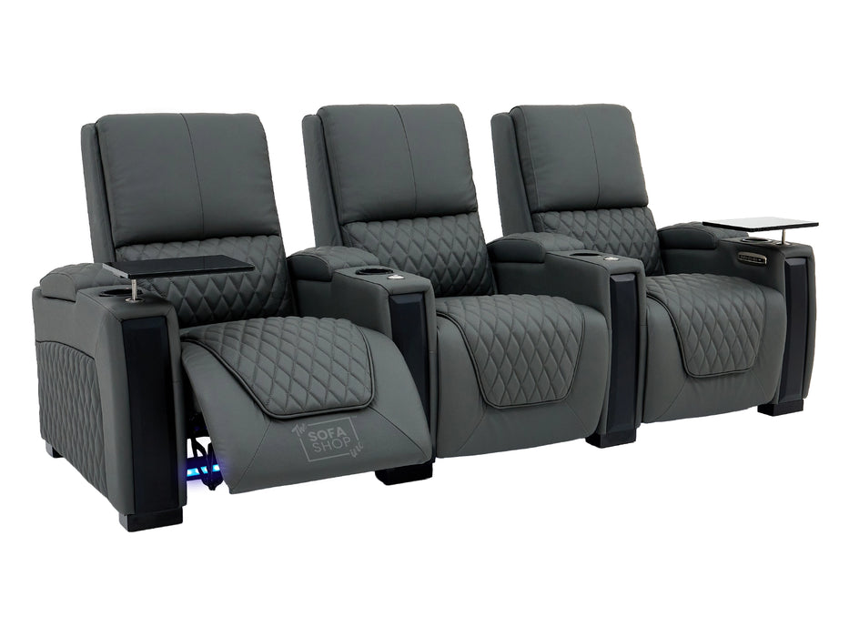 Real Leather 3+1 Home Theatre Sofa Suite In Grey | 2 Piece Reclining Cinema Sofa Package With Massage, Low Heated Lumbar, Power Lumbar, LED & Cooling Cup Holders | Assisi