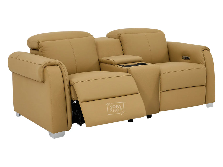 3+2 Real Leather Electric Recliner Sofa Set In Tan | Hi-Tech Sofa Set with Massage, Console, USB Ports, Power Headrest, Wireless Charger & Storage Box | Turin
