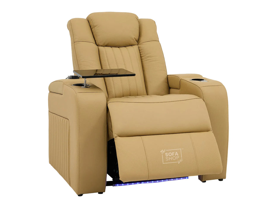 3+1 Leather Recliner Sofa Package with USB Charging, Cup Holders, LED Lights & Massage | Tan Leather | Capri | Sofa Shop