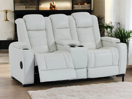 2 Seat Electric Recliner Home Cinema Theatre Sofa | Real Leather Couch In White + Cooling Cup Holders + Power Headrest + Bluetooth Speaker + Storage - Napoli - 28