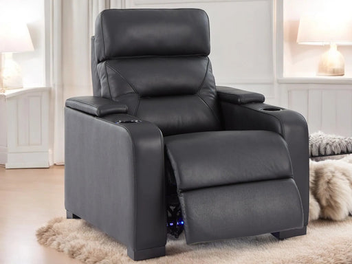 1 Seat Electric Recliner Chair Home Cinema Sofa | Genuine Leather Chair in Black with Power Headrest + LED Cup Holders + Storage - Trapani - 25