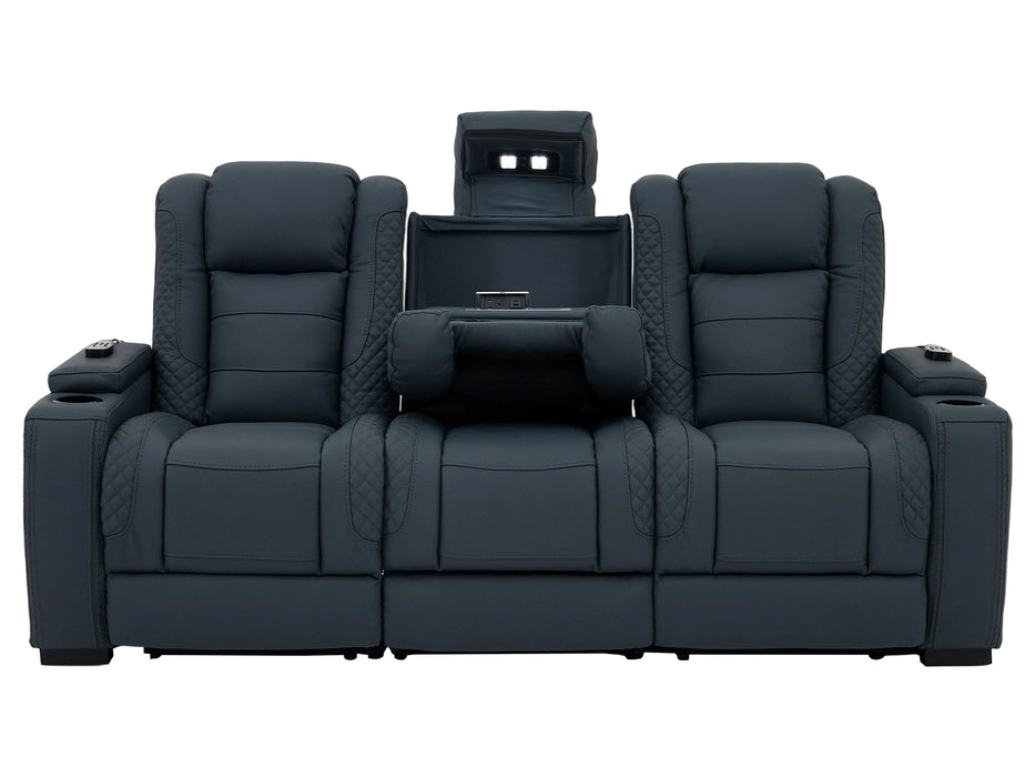 3 Seater Real Leather Electric Recliner Cinema Sofa in Blue | Massage, Power Headrest & USB-C | Napoli | The Sofa Shop