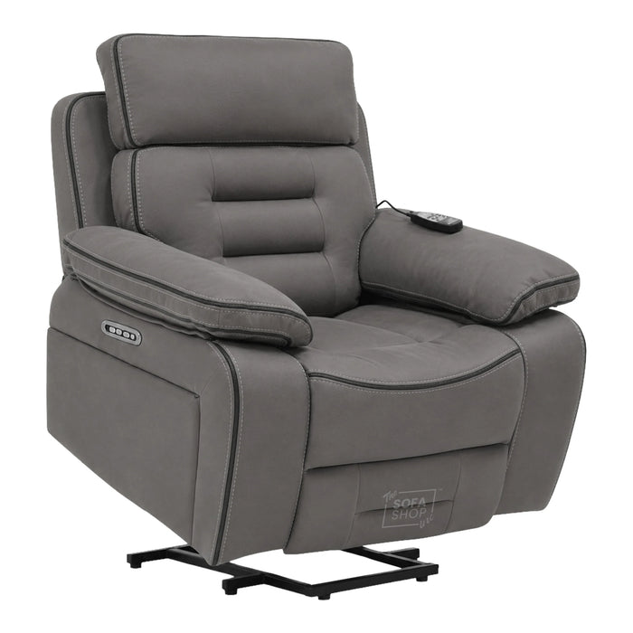 Electric Riser Chair In Graphite Grey Fabric | Hi-Tech Recliner Armchair With Vibration Massage + Heated Lumbar + Cooling Cup Holder + Power Headrest | Tuscany | The Sofa Shop