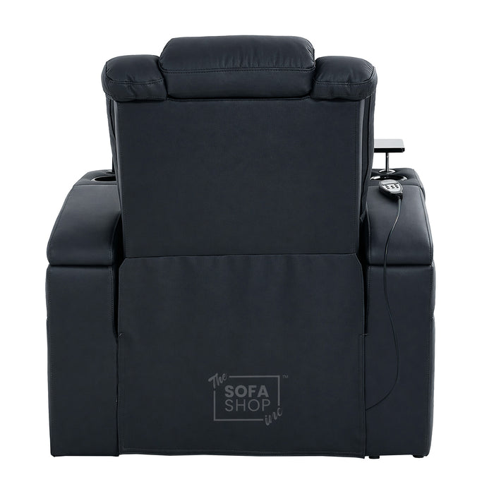 Electric Recliner Cinema Chair in Black Genuine Leather | Hi-Tech Armchair With Massage, Heated Lumbar, Heating & Cooling Cup Holders & Power Headrest | Capri | The Sofa Shop
