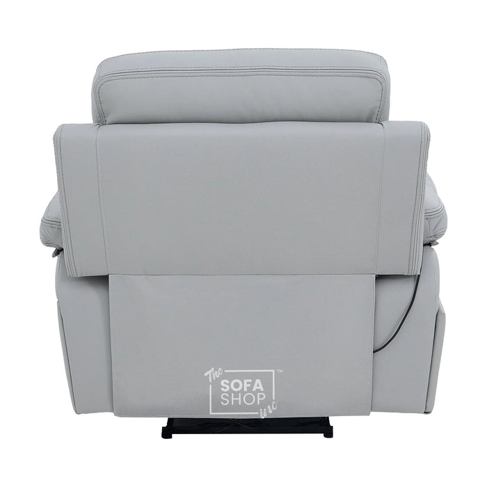 1 Seater Cinema Chair in Light Grey Genuine Leather | Hi-Tech Cinema Chair with Power Recline + Power Headrest + Vibration Massage + Heated Lumbar + Side Storage & Power Grommet | Sicily | The Sofa Shop