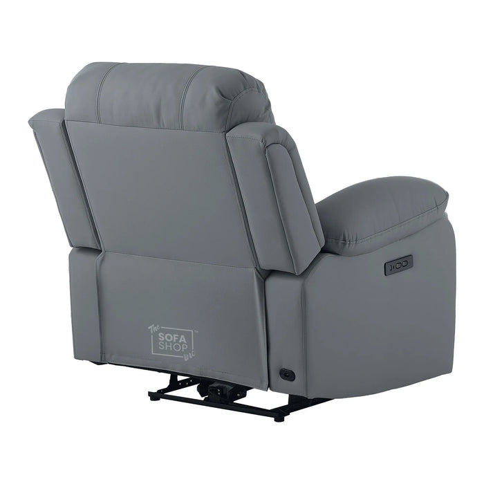 Trento Electric Recliner Chair in Grey Real Leather | Power Recline, Padded Armrests & Lumbar Support | The Sofa Shop