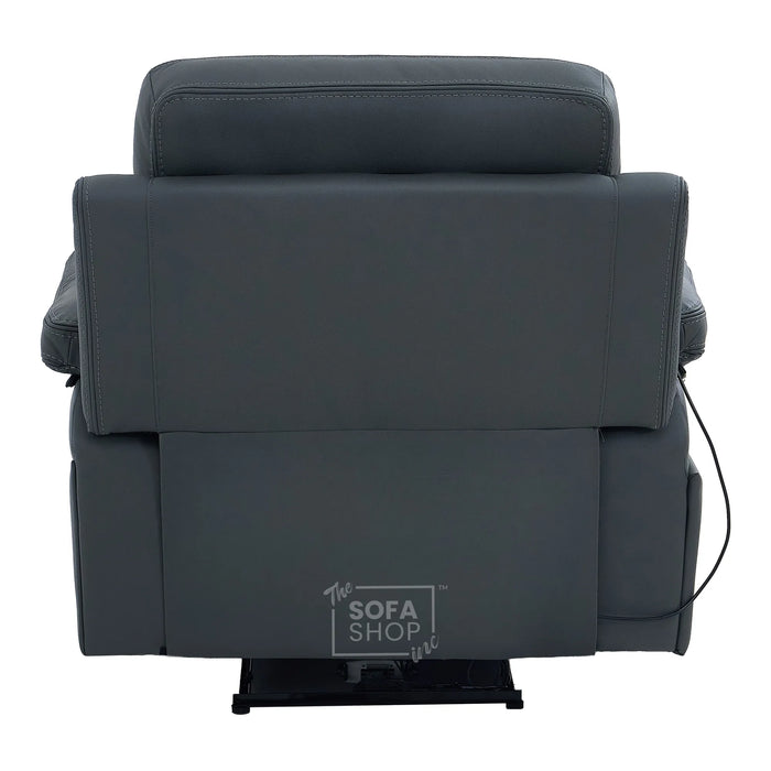 1 Seater Cinema Chair in Grey Genuine Leather | Hi-Tech Cinema Chair with Power Recline + Power Headrest + Vibration Massage + Heated Lumbar+ Power Grommet | Sicily | The Sofa Shop