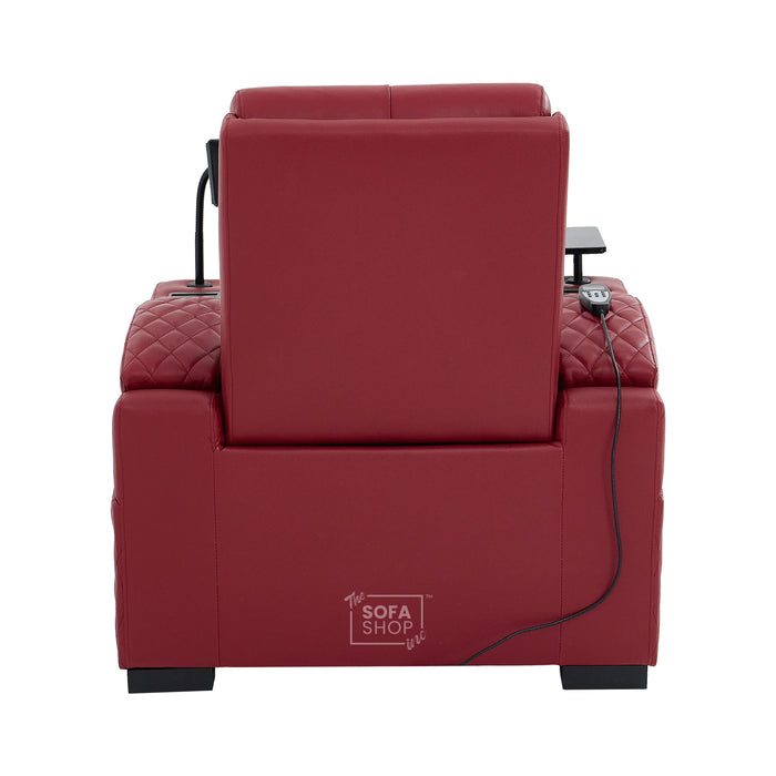 1 Seater Red Real Leather Electric Recliner Cinema Chair | Power Recliner Chair With Vibration Massage & Heated Lumbar, Cooling & Heating Cup Holders & Wireless Charging | Assisi | The Sofa Shop