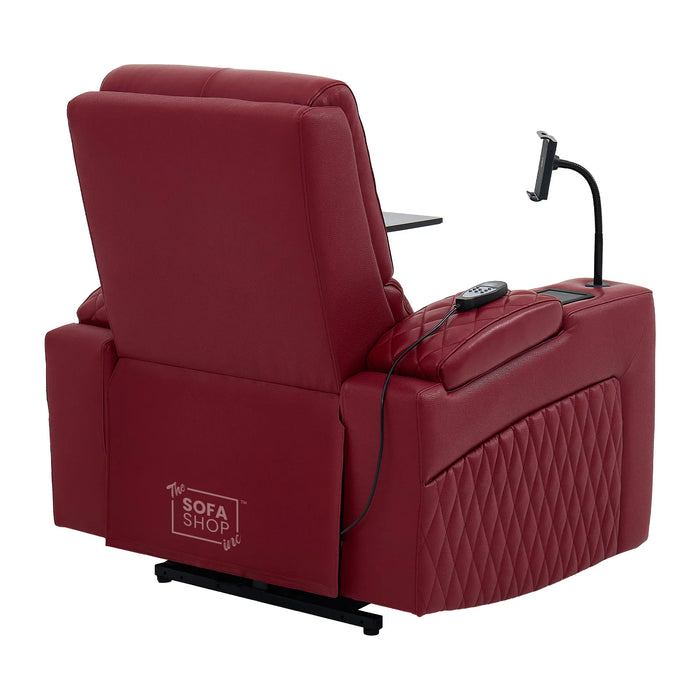 Riser Recliner Chair in Red Real Leather | Hi-Tech Armchair with Dual Motor Lift + Vibration Massage+ Heated Lumbar + Cooling, Heating Cupholders + Power Headrest | Assisi | The Sofa Shop