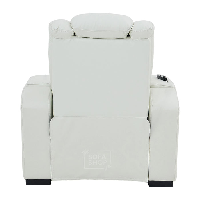 1 Seater Real Leather Electric Recliner Cinema Chair in White | Massage & Heat, Tray Table, Power Grommet & Cooling Cup Holder | Napoli | The Sofa Shop