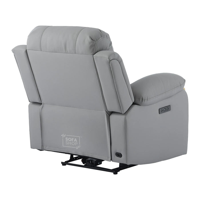 Trento Electric Recliner Chair in Light Grey Real Leather | Power Recline, Padded Armrests & Lumbar Support | The Sofa Shop
