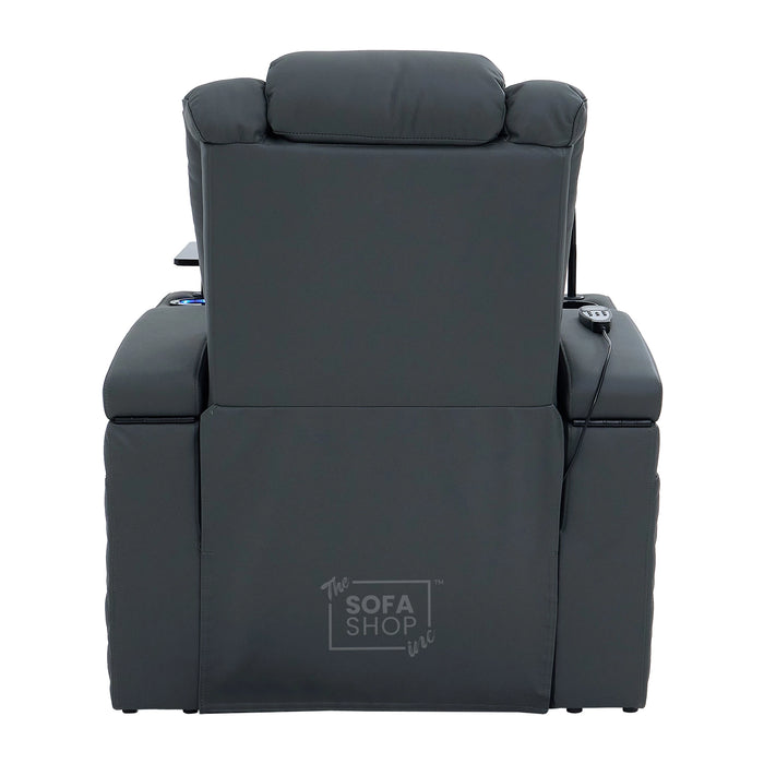1 Seater Grey Real Leather Electric Recliner Cinema Chair | Hi-Tech Armchair With Vibration Massage, Heated Lumbar, Power Headrest, Cooling + Heating Cup Holders & Power Grommet | Milano | The Sofa Shop