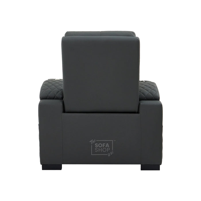1 Seat Real Leather Electric Recliner Home Cinema Chair in Grey With Massage + Low Heated Lumbar + Cup Holders + Storage Compartments | Assisi