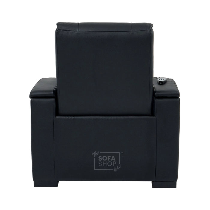 1 Seater Black Genuine Leather Electric Recliner Cinema Chair | Power Seat With Massage, Heat, Cooling Cup Holder & Detachable Tray Table | Rimini | The Sofa Shop