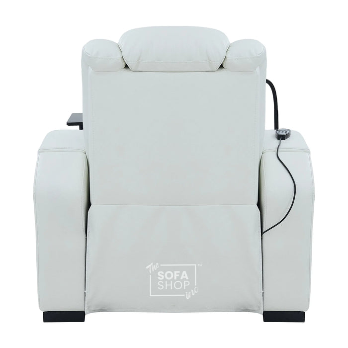 1 Seater Cinema Chair in White Genuine Leather | Hi-Tech Cinema Chair with Power Recline + Power Headrest + Vibration Massage + Heated Lumbar + Power Sockets | Napoli | The Sofa Shop